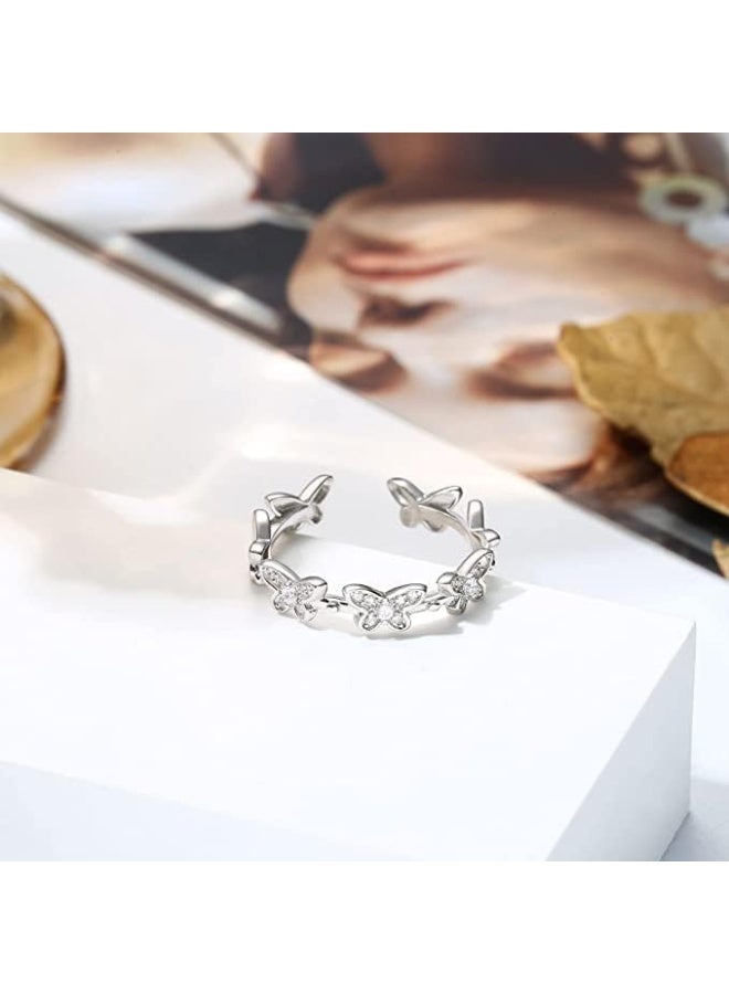 ChicAbode 925 Sterling Silver Ring for Women Girls Silver Butterfly Ring Cubic Zirconia Butterfly Open Thumb Rings Adjustable Ring Women Girls, Silver, Cubic Zirconia - Image 5